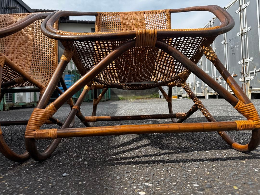 昭和レトロ 藤ラタン製チェア2脚セット