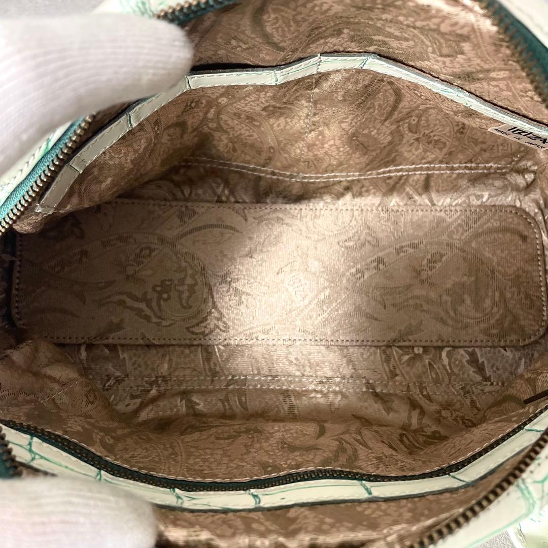 希少カラー 目地染 イビサ クロコダイル マット ミニボストン バニラ グリーン