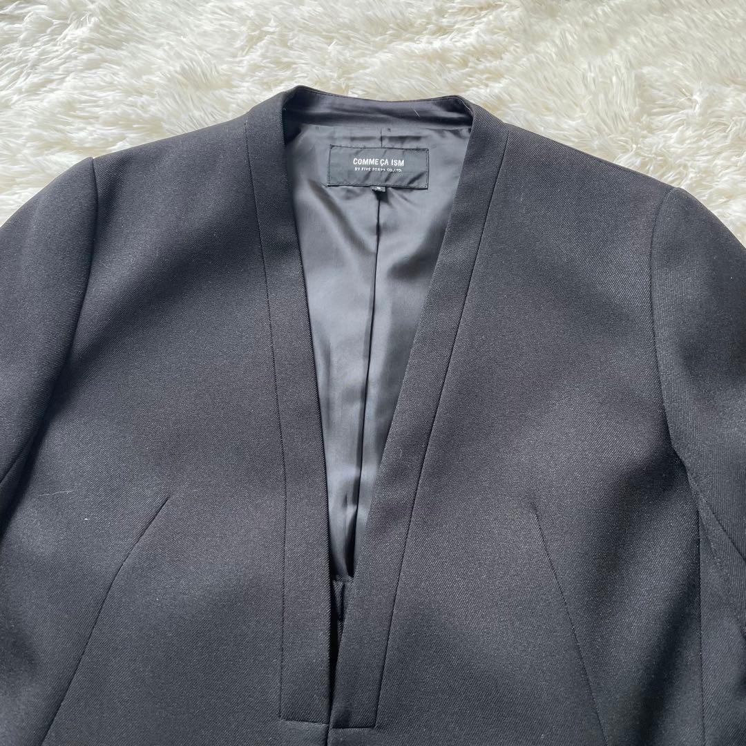 【美品】コムサイズム　パンツスーツ　セットアップ　ノーカラー　セレモニー　黒喪服