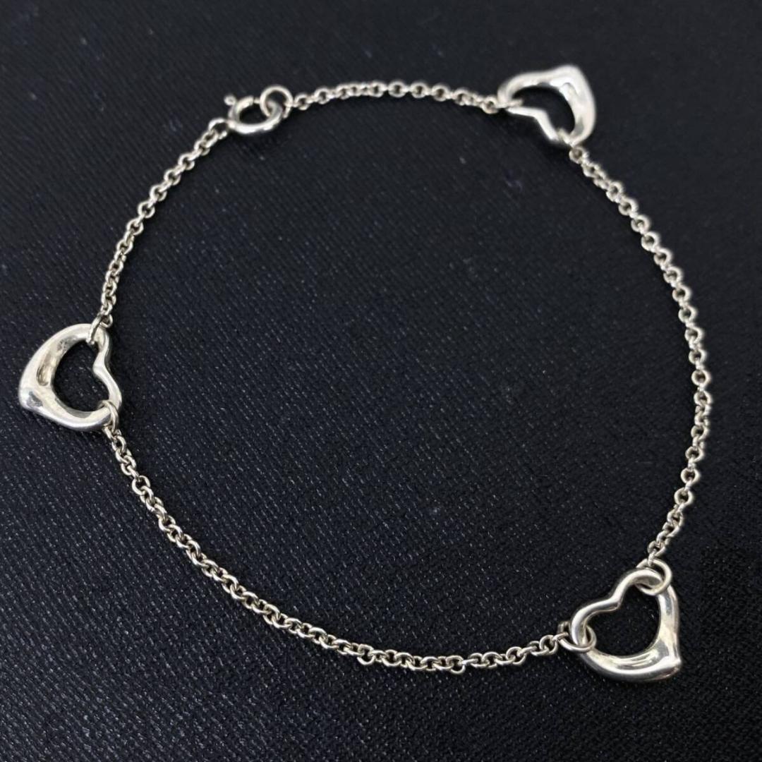 TIFFANY&Co シルバー925 3連オープンハート チェーン ブレスレット