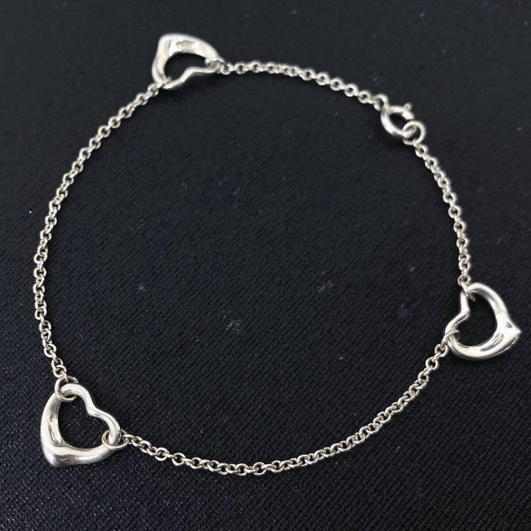 TIFFANY&Co シルバー925 3連オープンハート チェーン ブレスレット
