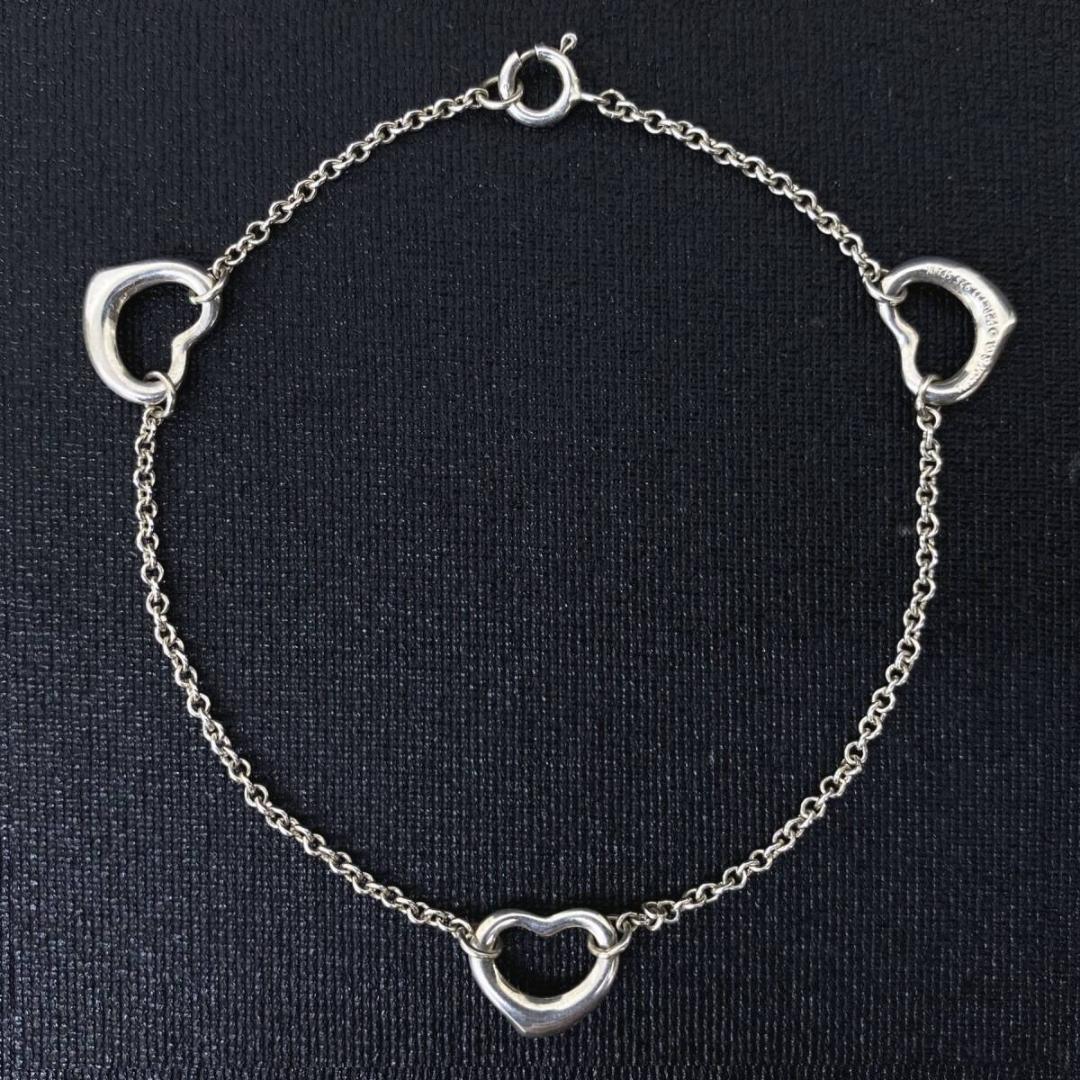 TIFFANY&Co シルバー925 3連オープンハート チェーン ブレスレット