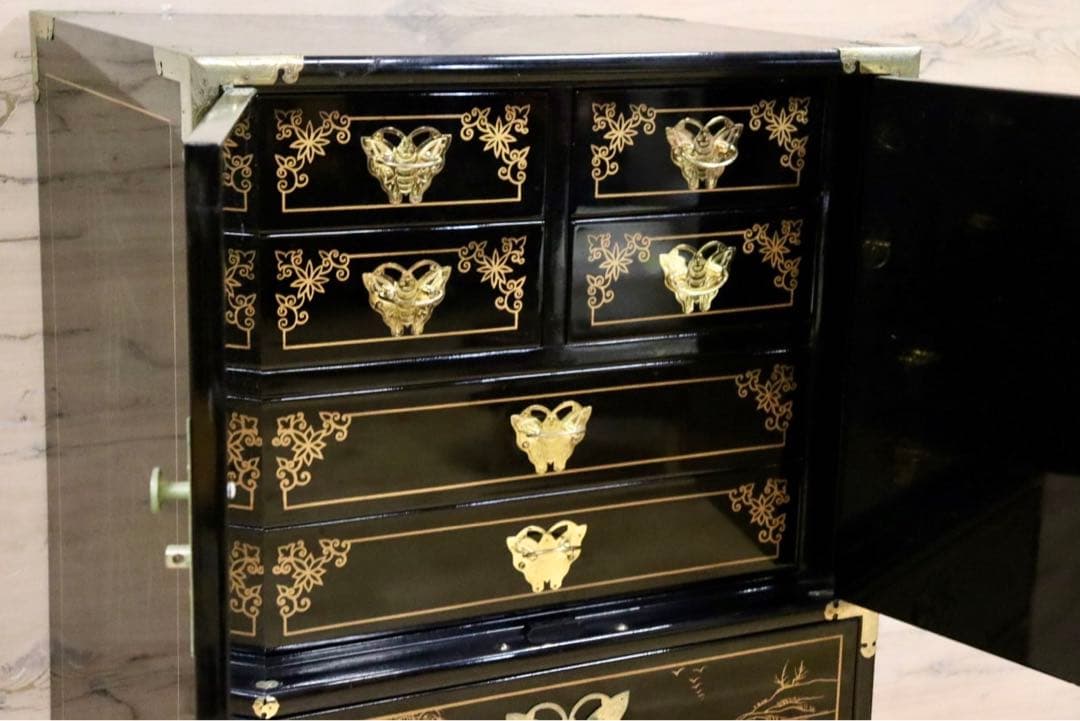 GMIH192○中国家具 李朝家具 チェスト 花鳥図 小箪笥 アジアン シノ