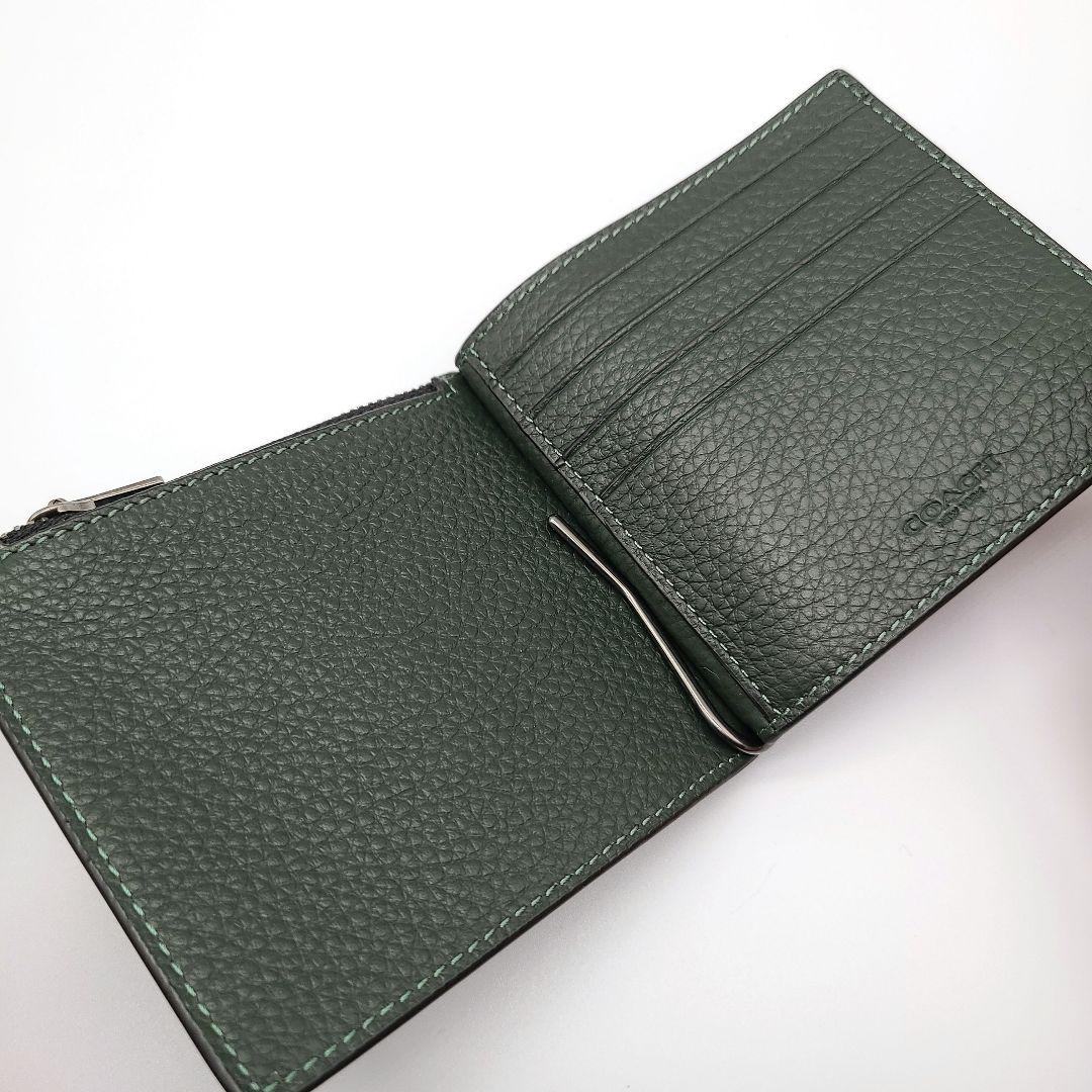 COACH マネークリップ 新品,アマゾングリーン 新作カラー レザー メンズ