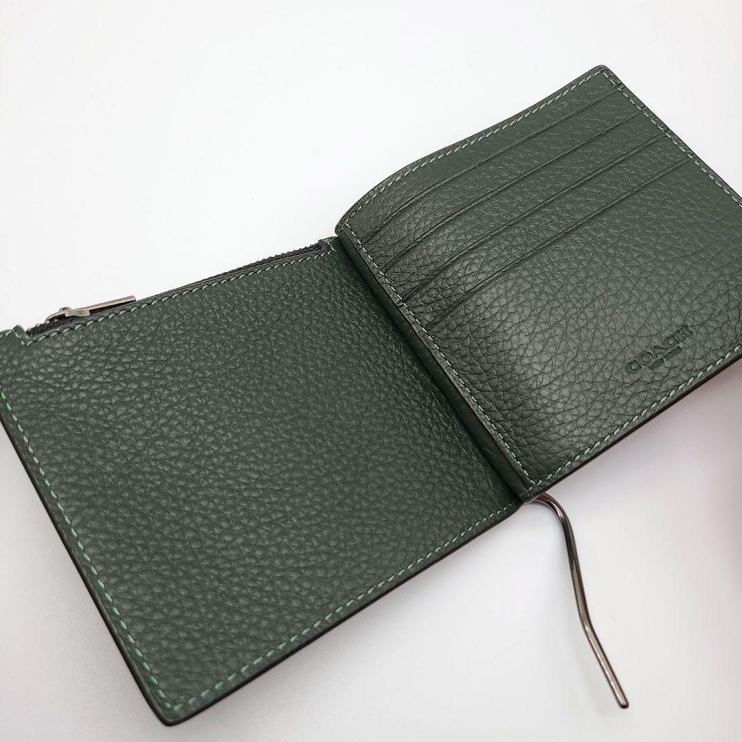 COACH マネークリップ 新品,アマゾングリーン 新作カラー レザー メンズ