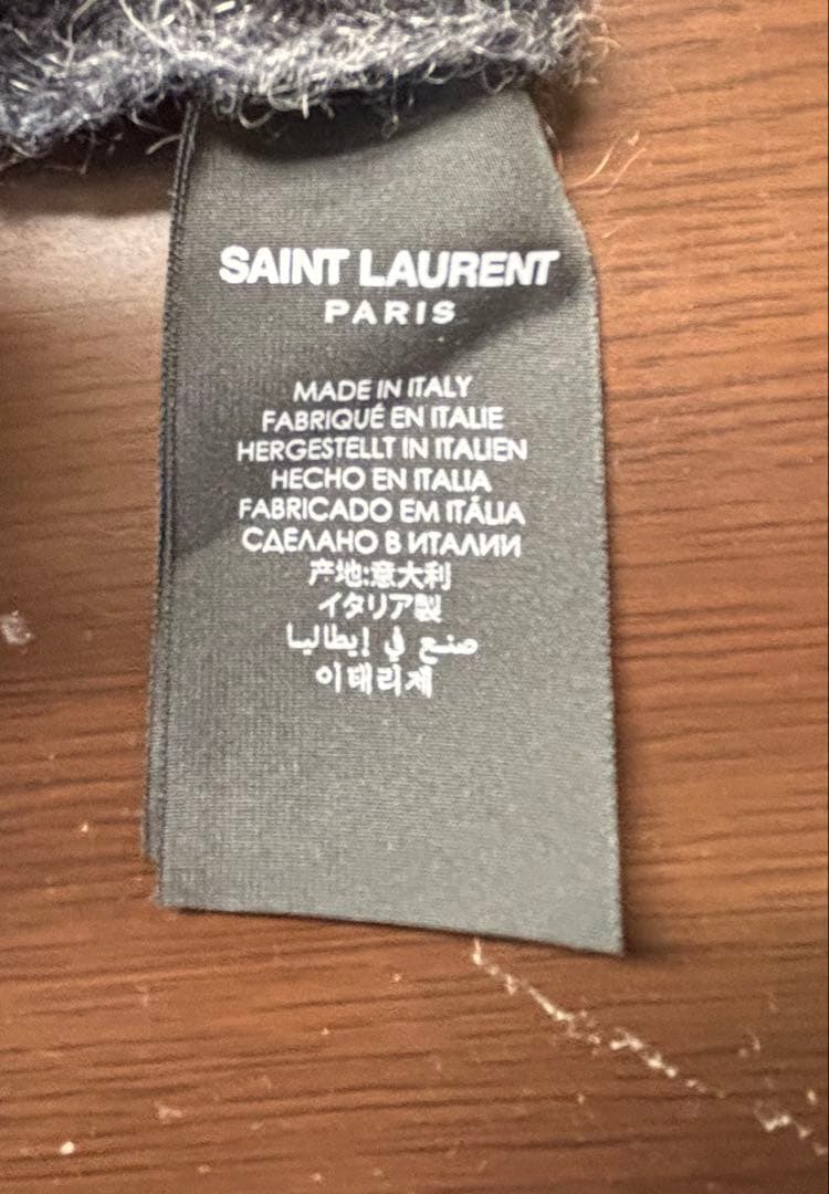 アタマさん専用SAINT LAURENT フリンジ付きマフラー グレー/ブラック