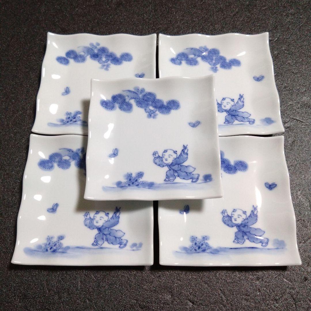 新品 三川内焼 啓祥窯 唐子 銘々皿5枚　お祝い