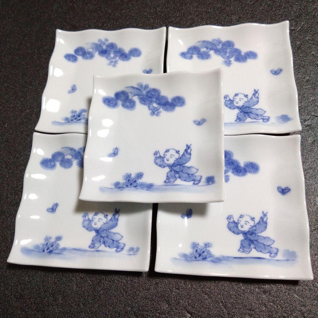 新品 三川内焼 啓祥窯 唐子 銘々皿5枚　お祝い