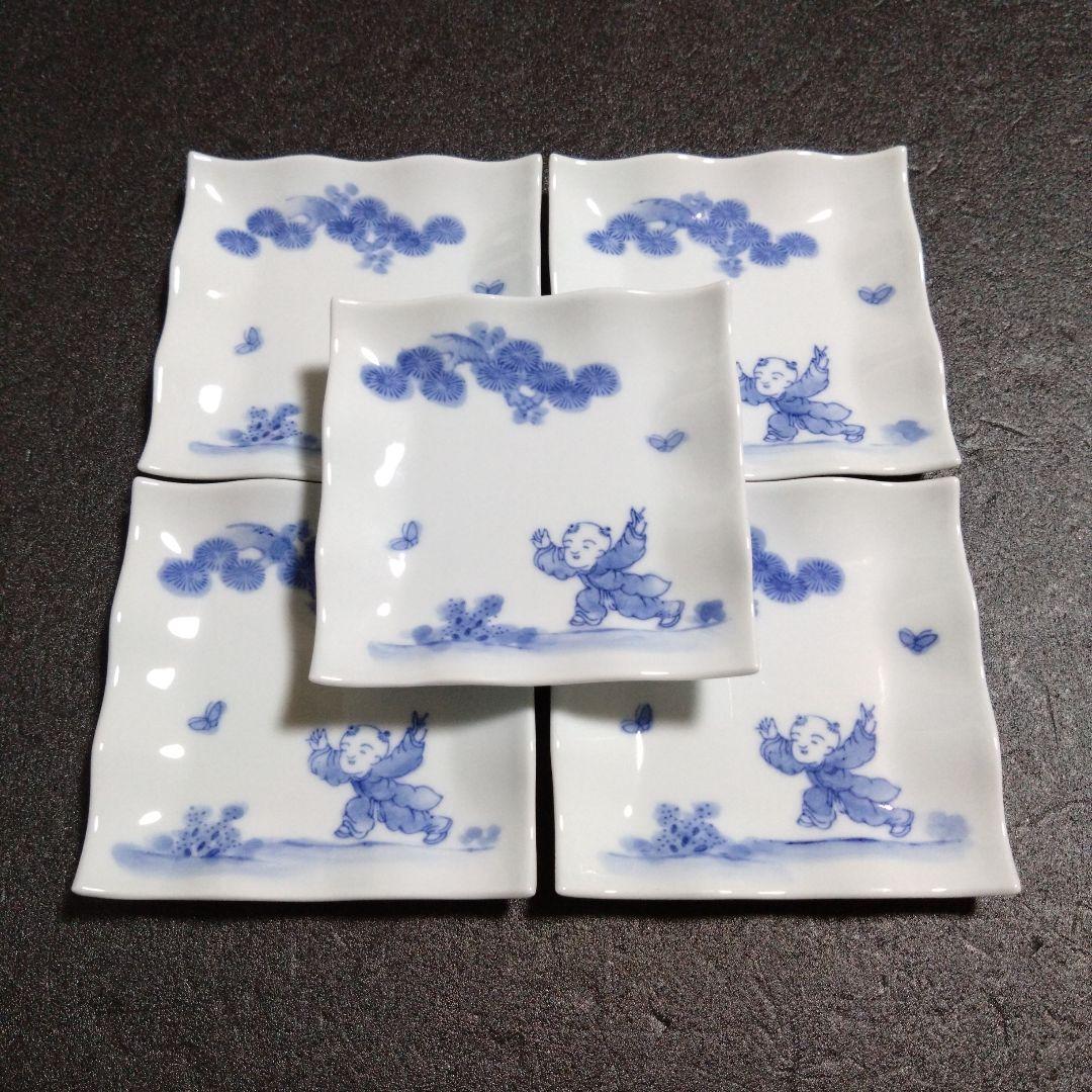 新品 三川内焼 啓祥窯 唐子 銘々皿5枚　お祝い