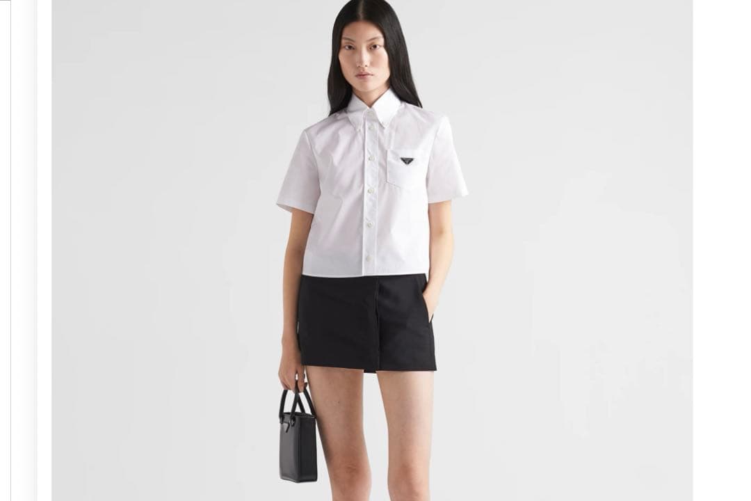 現行品・PRADA ポプリンシャツ38 三角プレート ブラウス