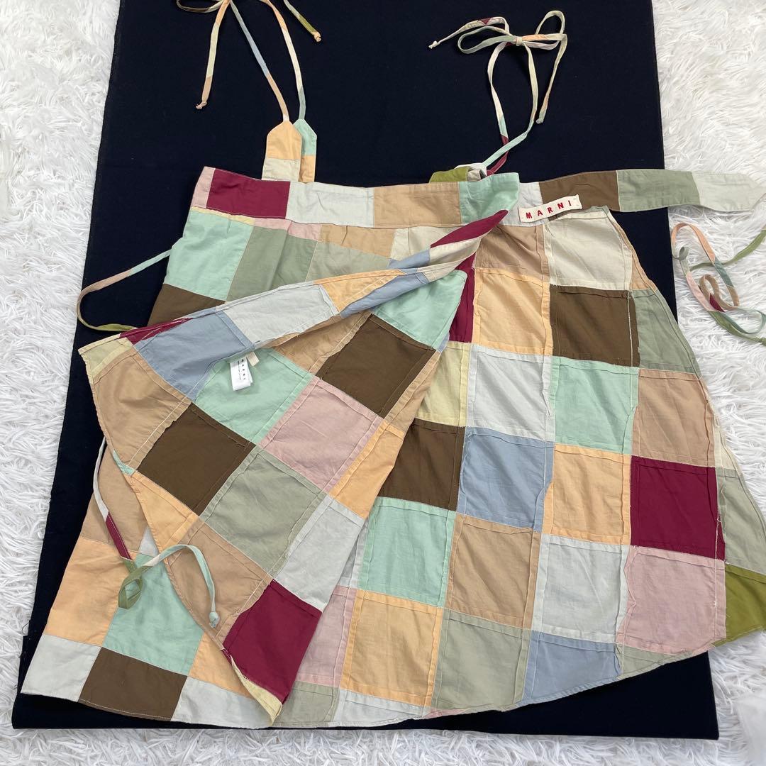 MARNI/マルニ、サスペンダーラップスカート、パッチワーク巻きスカート、42