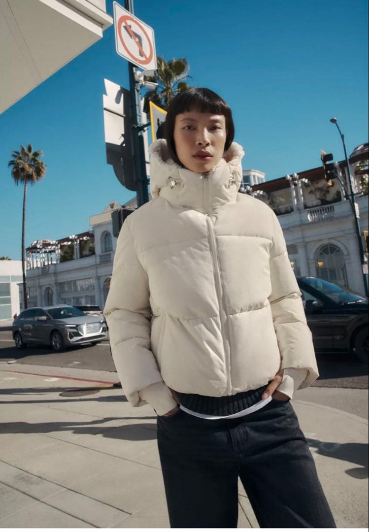 【ZARA】フェイクシープスキンフード付き撥水ウィンドブレーカー アノラック M