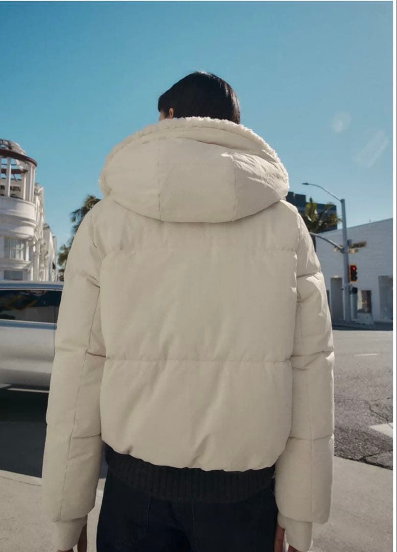 【ZARA】フェイクシープスキンフード付き撥水ウィンドブレーカー アノラック M