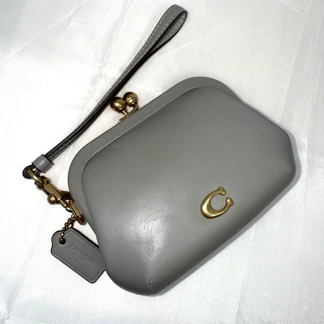 ✨美品✨COACH コーチ キスロック ウォレット がま口 グレー Cロゴ