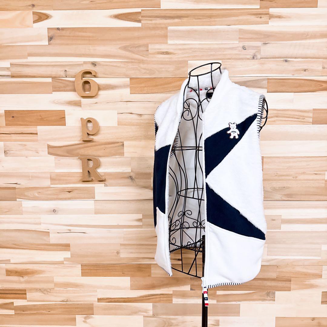 【キャロウェイ】ゴルフ ファー フリース 切り替えベスト ベア ワッペン L 白