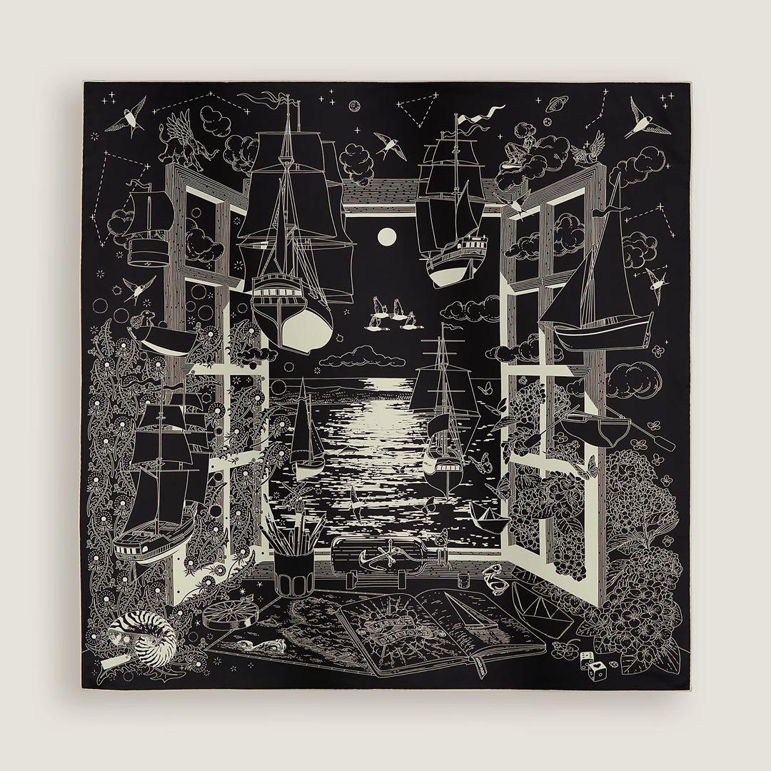 新品未使用エルメス　カレ90　エスプリの旅立ち　黒・ブラック　26春夏