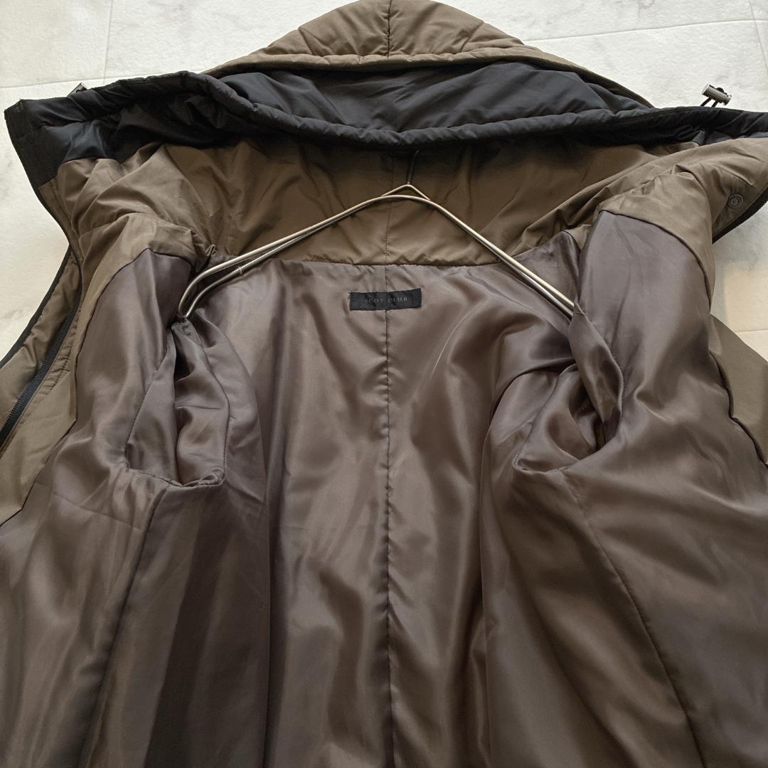 美品 スコットクラブ♡バイカラーロングダウンコート カーキ キルティング 9号