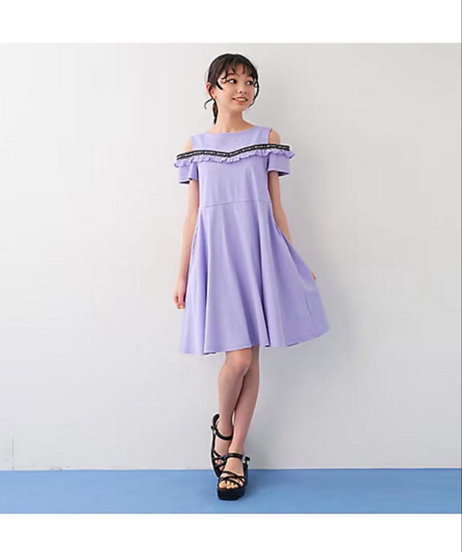 ANNA SUI Mini 薄紫 フリルオフショルダー ワンピース