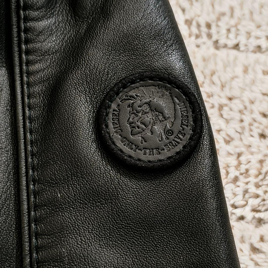 DIESEL 裏地赤 ラムレザー シープスキン シングルライダースジャケット L