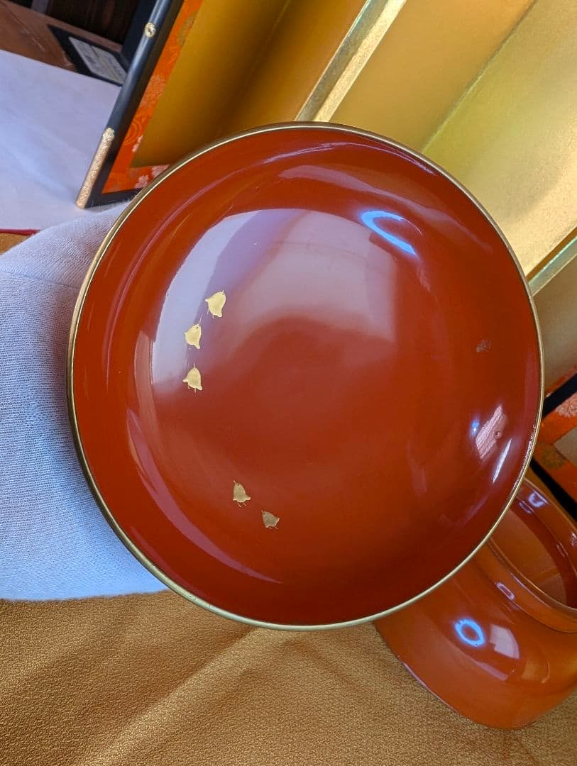 明治時代 輪島塗 金蒔絵 蓋付椀 波千鳥 木製 汁椀 雑煮椀 2客