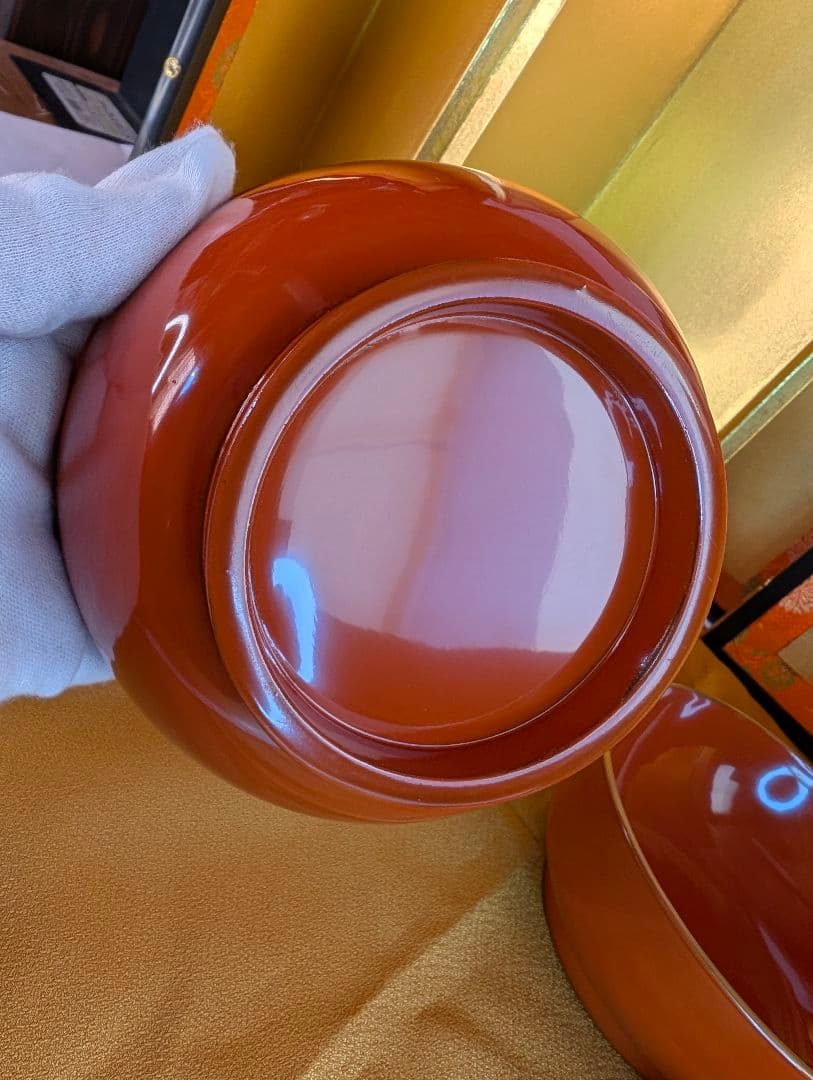 明治時代 輪島塗 金蒔絵 蓋付椀 波千鳥 木製 汁椀 雑煮椀 2客