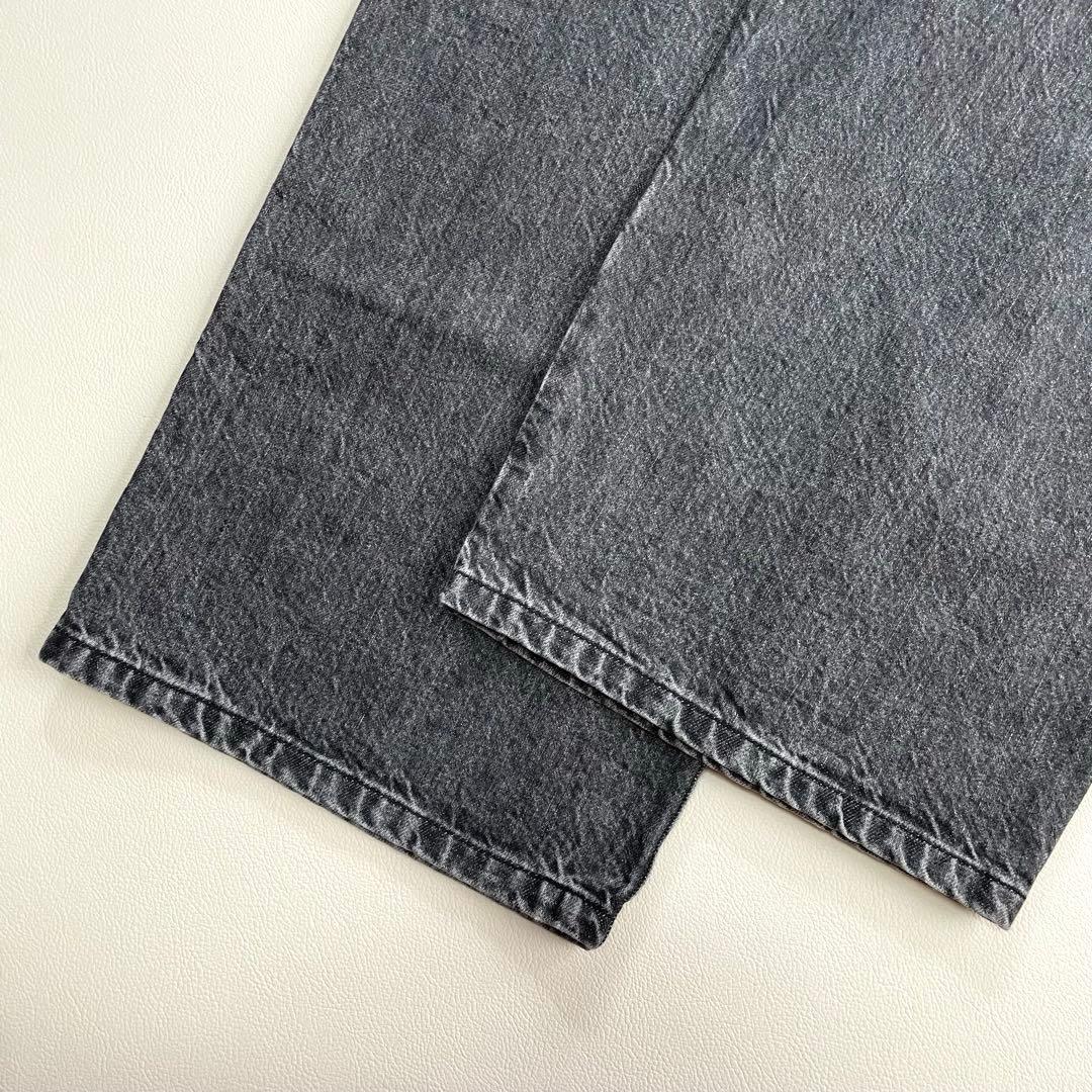 6241【美品】アンスクリア　タックワイドデニム　ブラック　ジーンズ　コットン