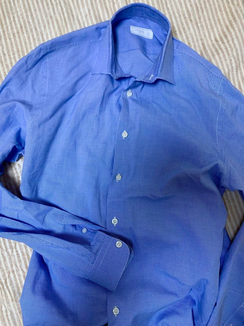 連休価格　PRADA 青 チェック柄 長袖ドレスシャツ　サイズ40