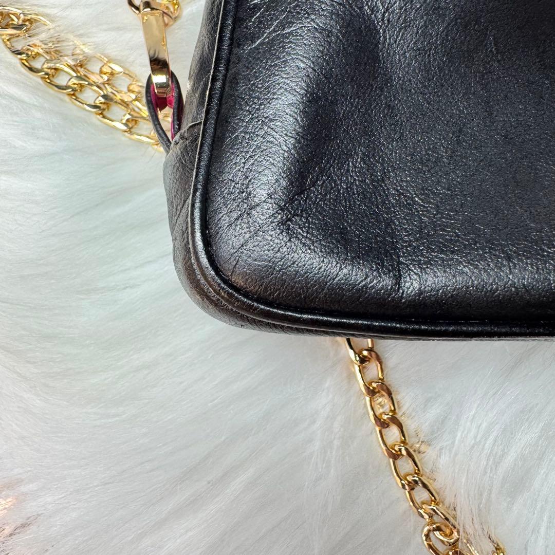 ロエベ loewe アナグラム　ロゴ　ポーチ　チェーン　ショルダー　レザー　黒