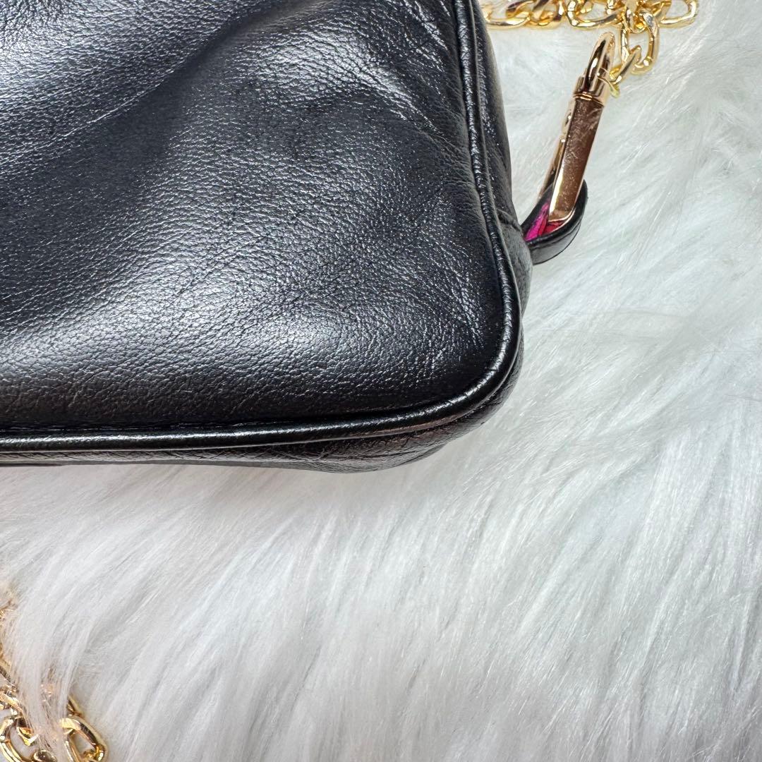 ロエベ loewe アナグラム　ロゴ　ポーチ　チェーン　ショルダー　レザー　黒