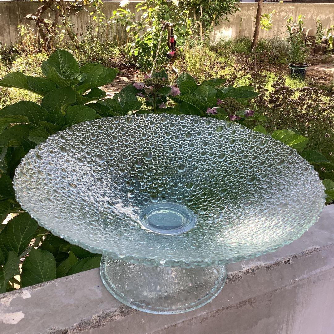スペイン製　RECYCLED GLASS コンポート　フルーツ盛り皿　花器