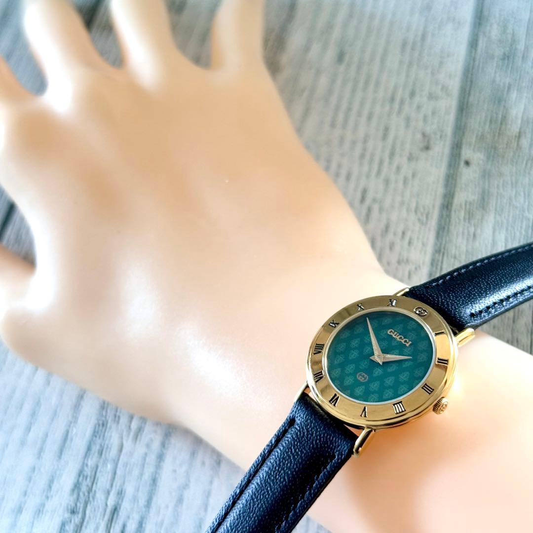 【電池交換済】GUCCI グッチ 3000L 腕時計 GG柄 グリーン