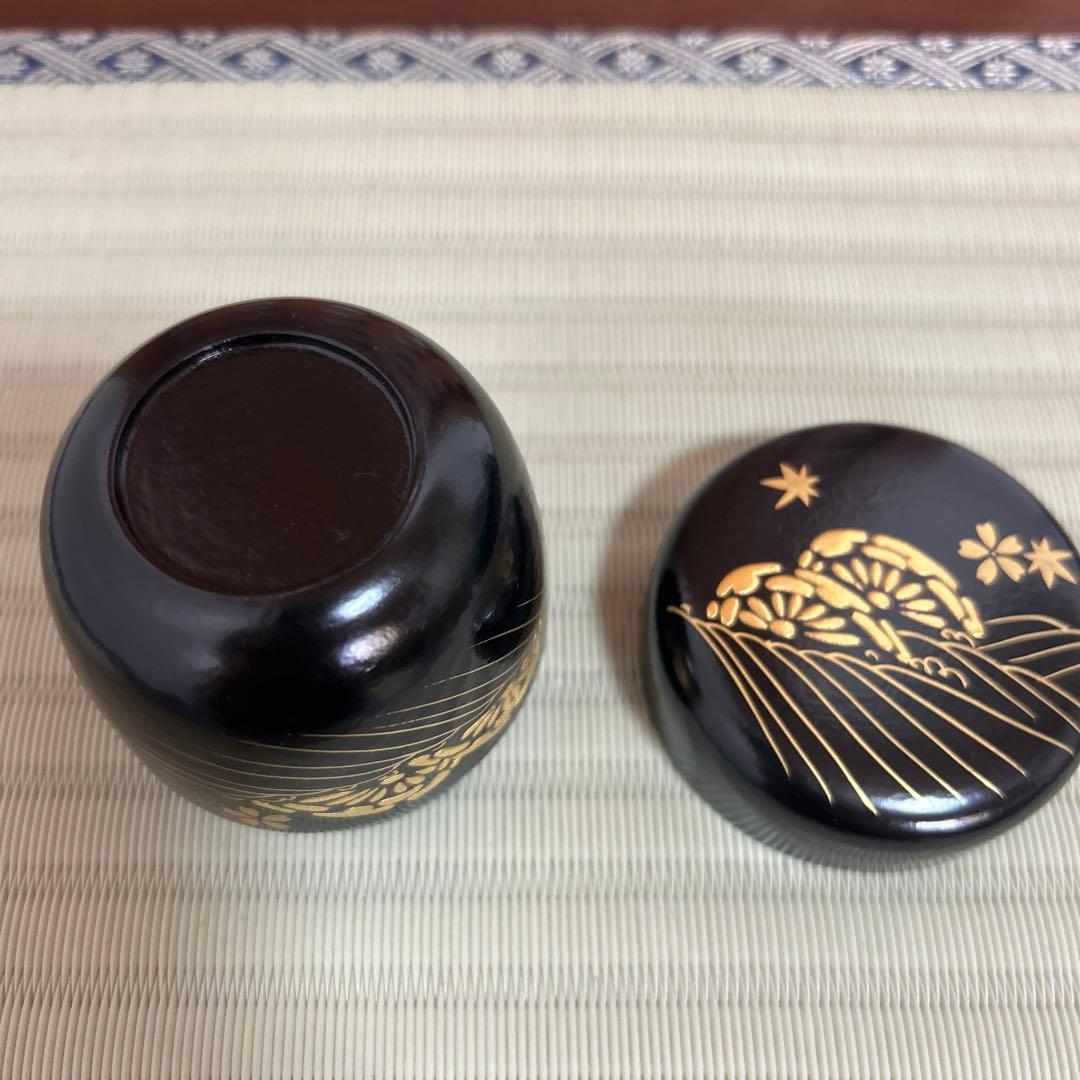 石井隆鳳作　一閑波車蒔絵　利休棗　共箱　茶道具