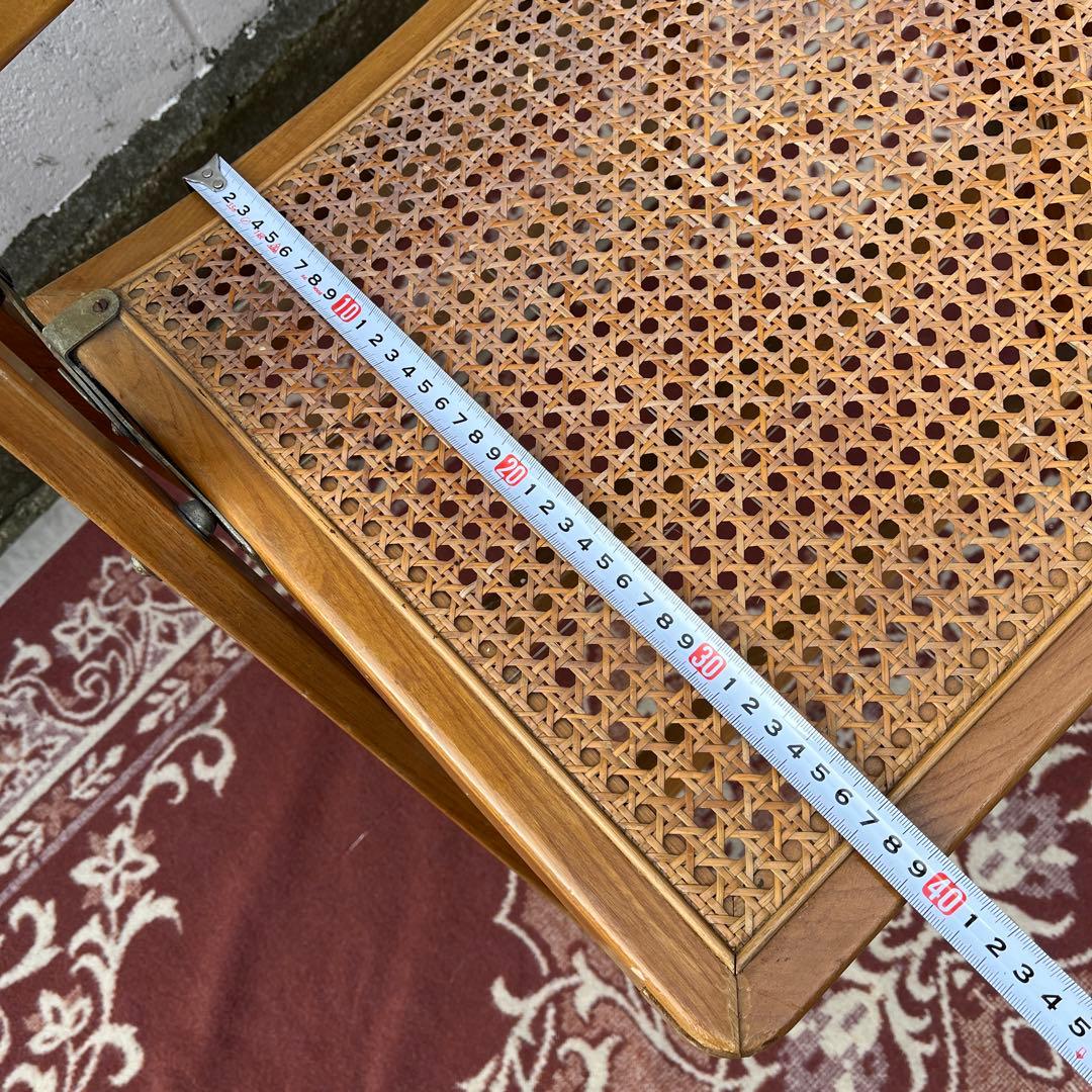 古家具ビンテージ品◾️籐ラタンパネル×木製フレーム 折りたたみ椅子 チェア A