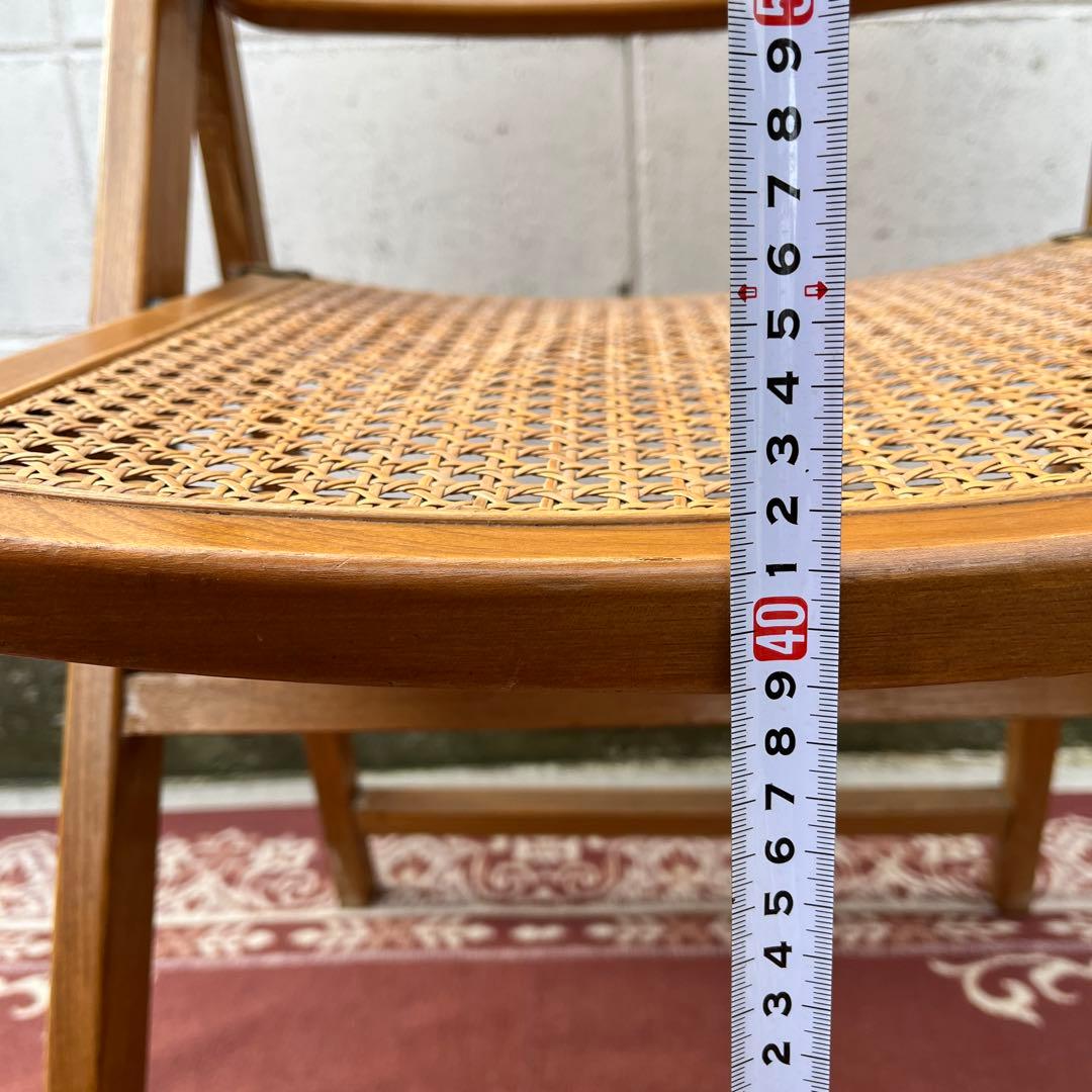 古家具ビンテージ品◾️籐ラタンパネル×木製フレーム 折りたたみ椅子 チェア A