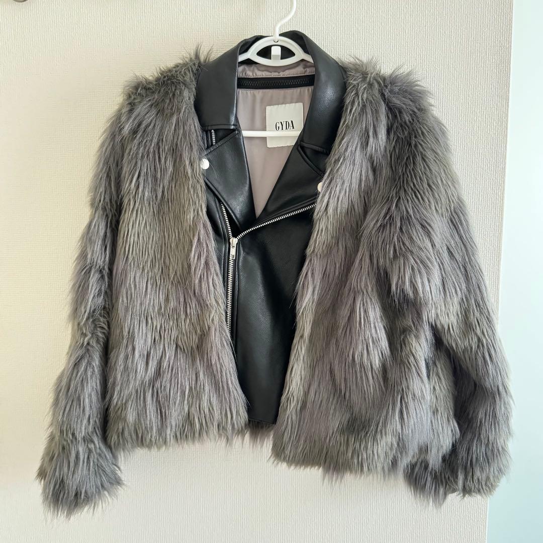 【11/8までの限定価格】GYDA グレー ファー ライダースジャケット レザー