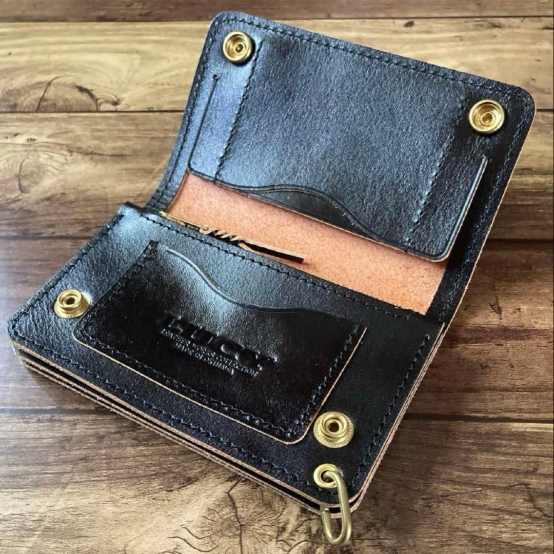 【お札を折らずに収納】ミドルトラッカーウォレット 3層 茶芯ブラック【受注生産】