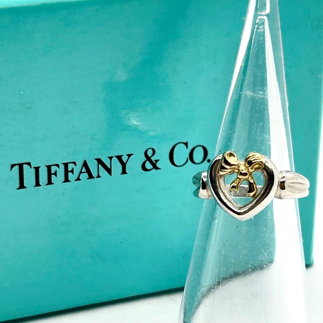 ティファニー オープンハートリボン リング 5号 925×750 コンビ 可愛い