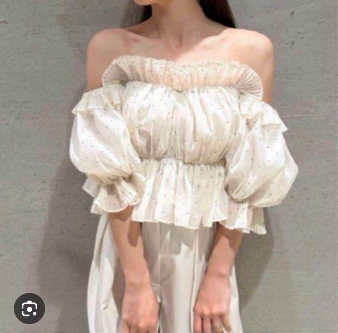 snidel ボリュームギャザーフリルオフショルブラウス ドット