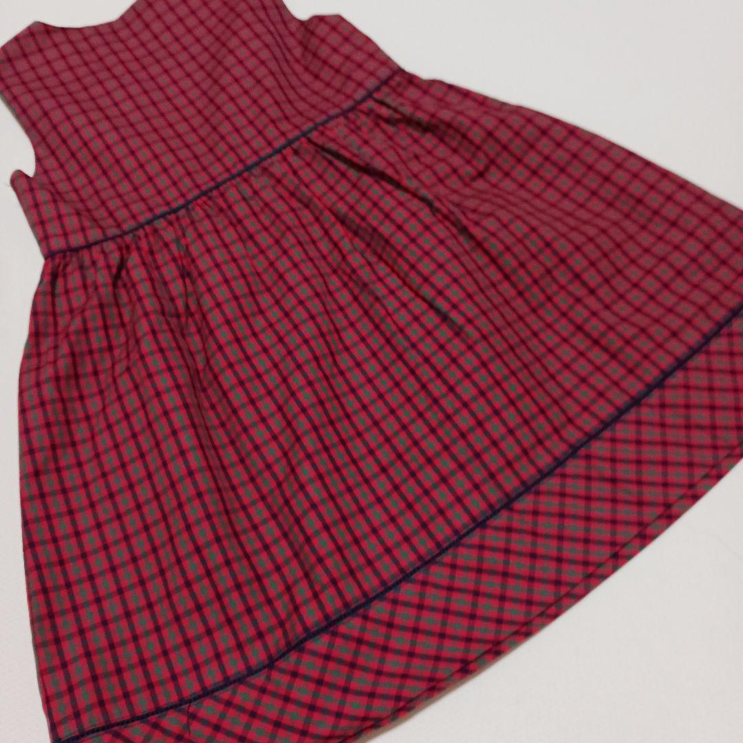 familiar チェック柄ノースリーブワンピース　ニットカーデガン120