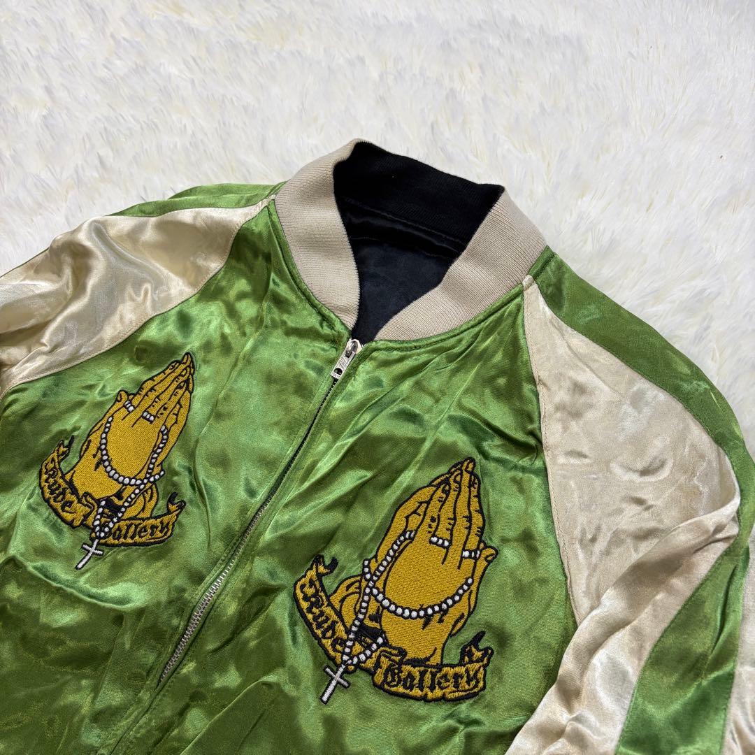 ルードギャラリー リバーシブル マリア刺繍 スカジャン サテン 緑/黒 M