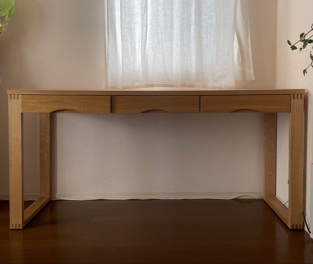 【売約済】天然木タモ突板デスク 幅150cm奥行45cm引出あり北欧風 長机