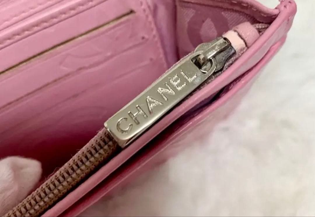 CHANEL　シャネル　二つ折り財布　カンボンライン　ピンク　Ｇカード