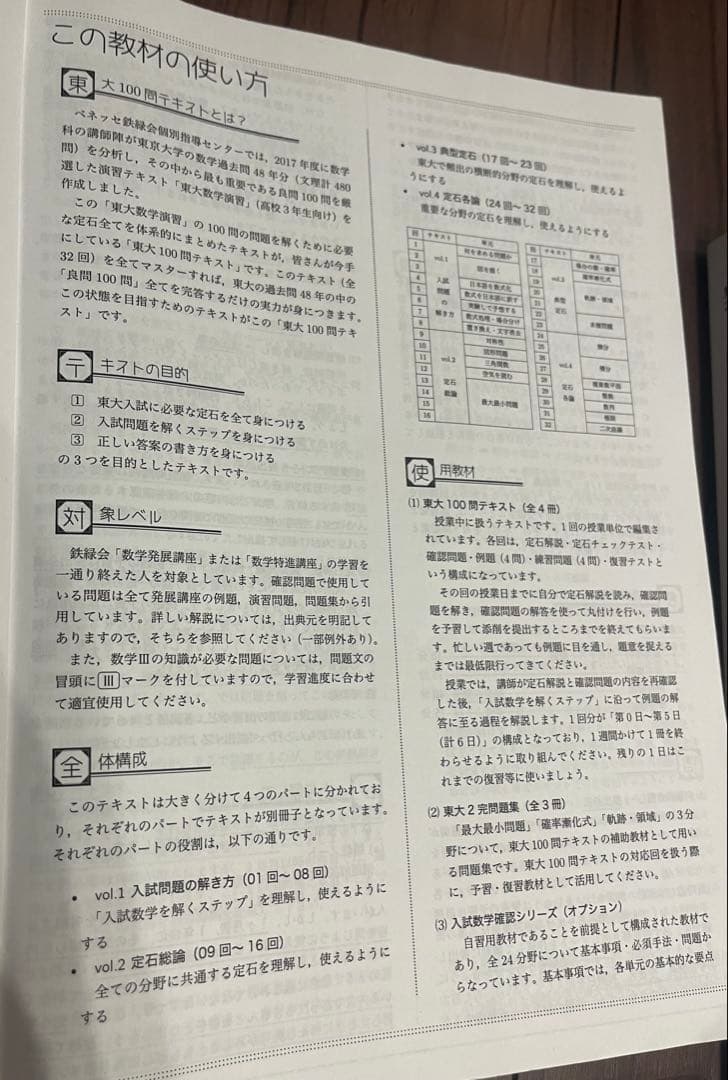 【美品】東大100問テキスト 4巻セット ベネッセ鉄緑会個別指導センター