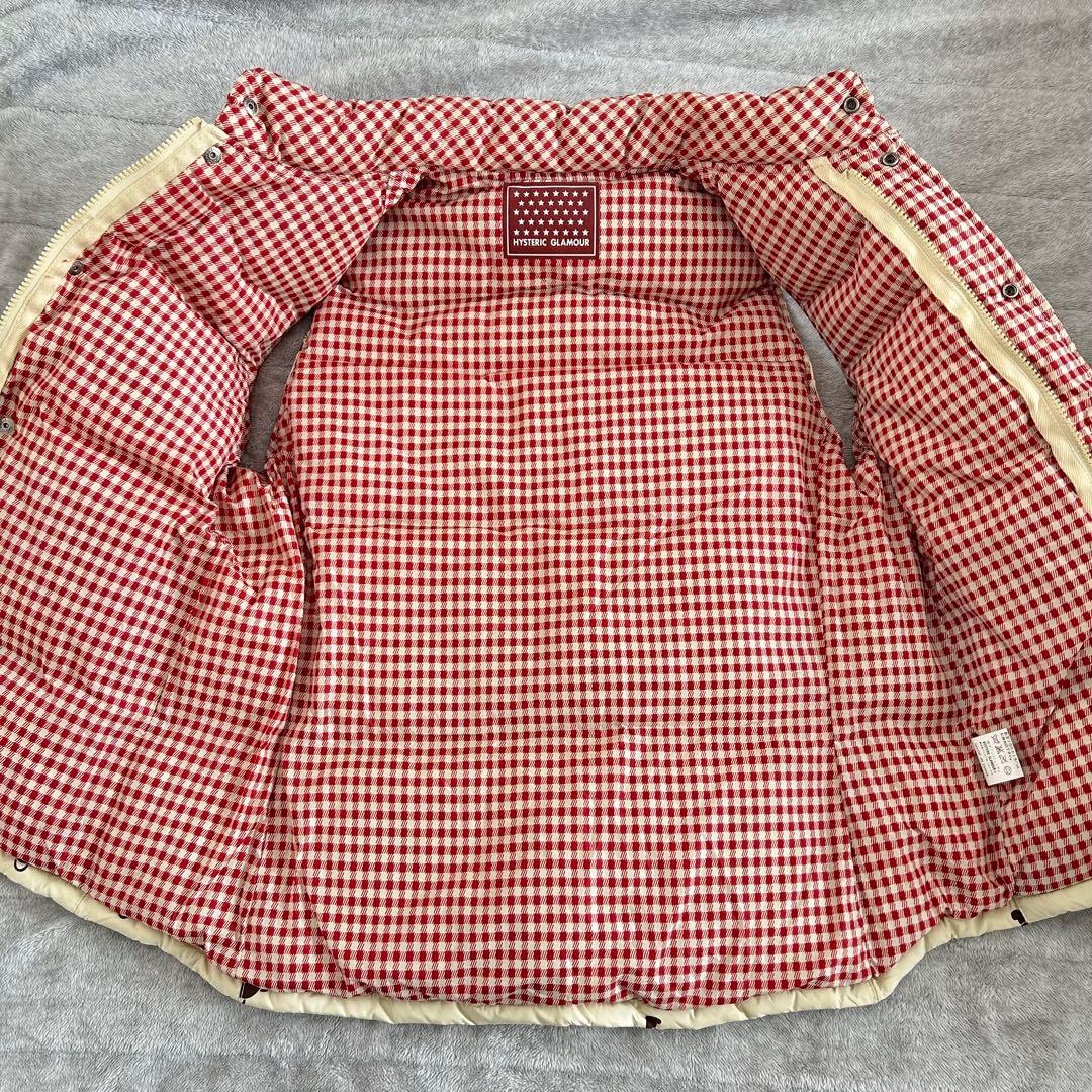 ヒステリックグラマー　ダウンベスト　クリーム　赤チェック　ヒスベア　総柄