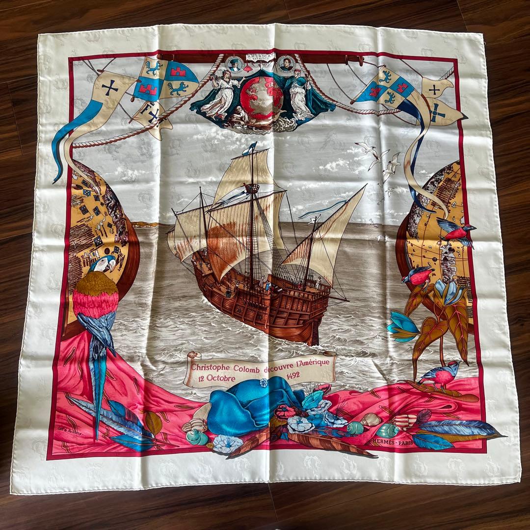 HERMES エルメス カレ90 シルク スカーフ クリストファー・コロンブス
