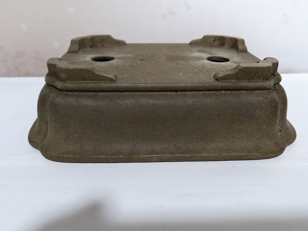 ♦中国？宜興窯 梨地 隅切り長方形ミニ盆栽鉢 小品盆栽鉢 古美術品 骨董品