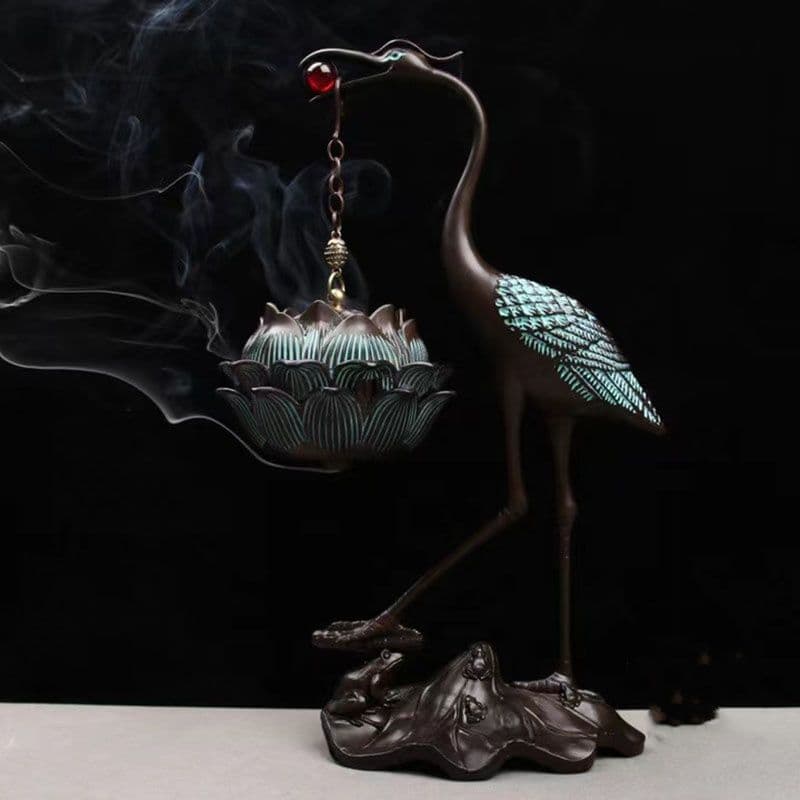 銅 細工 鶴蓮華薫製香炉 炉弔り 執務室 応接間 茶室 書斎薫香炉 工芸品 置物