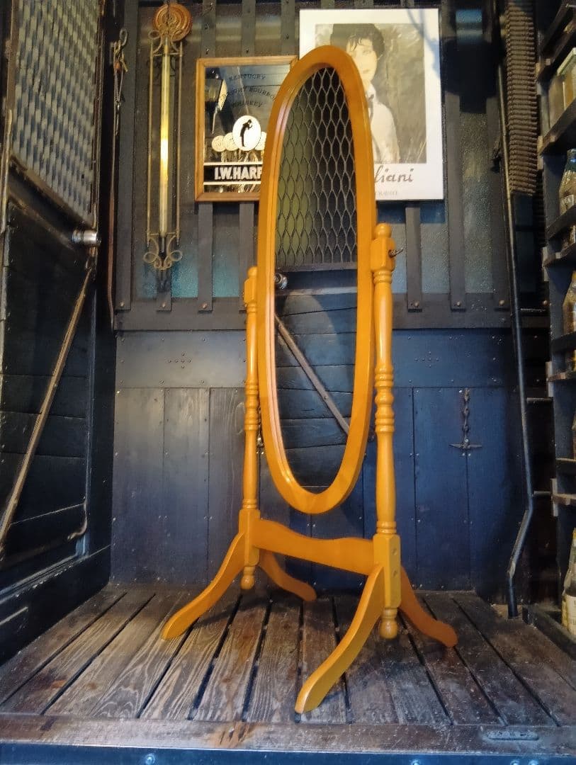 オーバル　コロニアル　スタンド　ミラー　ナチュラル　無垢材　姿見　全身鏡