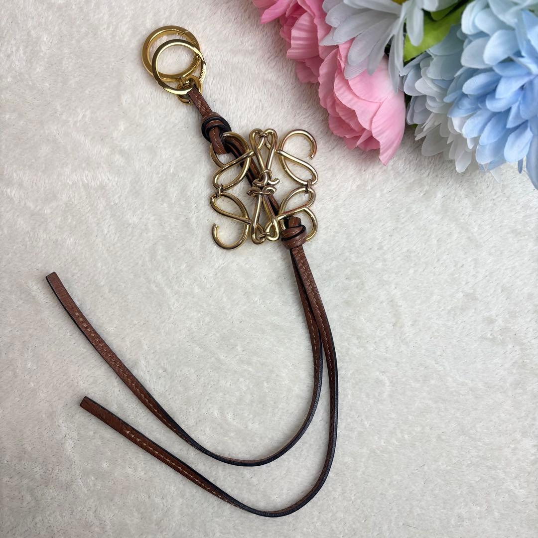 【美品✨】LOEWE キーリング バックチャーム アナグラム ブラウン レザー