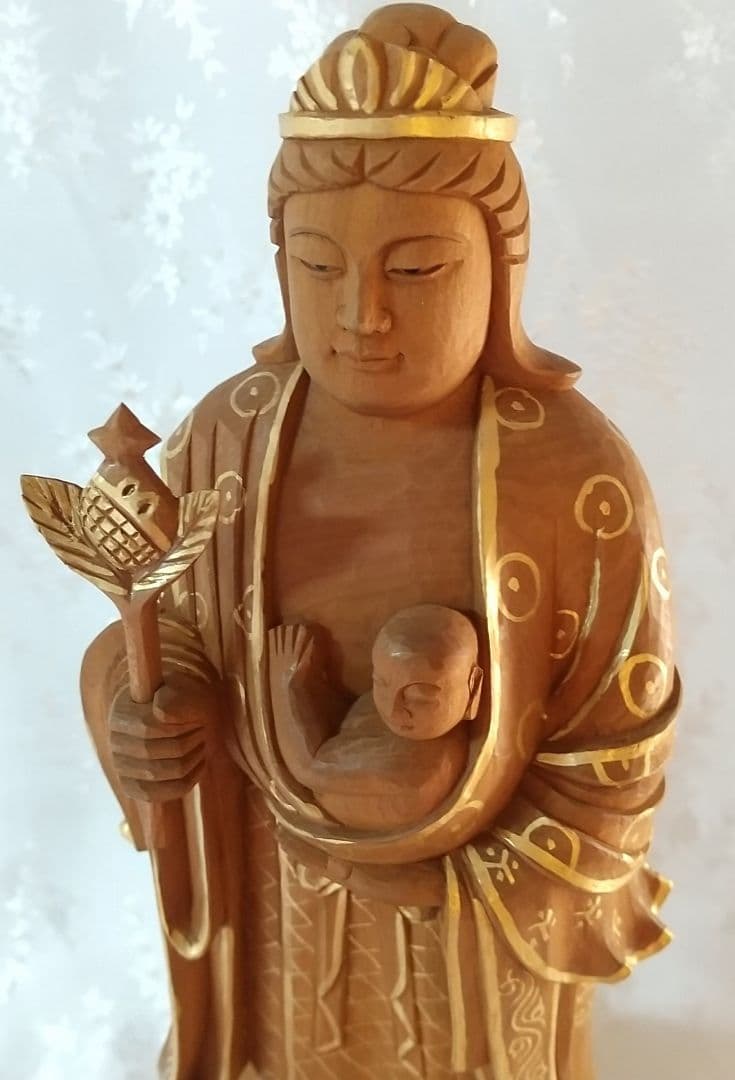 鬼子母神立像 天女形 訶梨帝母 子安 子授け 安産 守り神 木彫 仏像#507